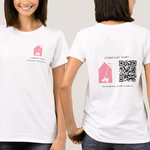 Camiseta Serviço de Limpeza Limpa Código QR Logotipo Rosa B