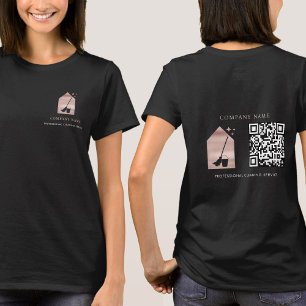 Camiseta Serviço de Limpeza Logotipo em Rose Gold Código QR