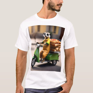 Camiseta Serviço Rápido: Meerkat Entrega Pizza em Tuk-tuk