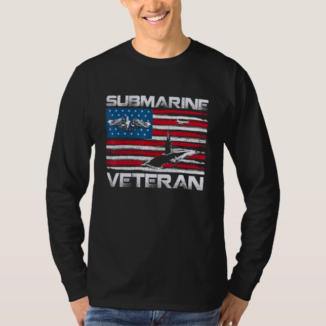 Camiseta Serviço Silencioso Submarino Veterano American Fla (Frente)