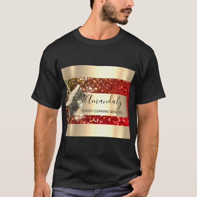 Camiseta Serviços De Limpeza Da Casa De Glitter Dourado (Frente)