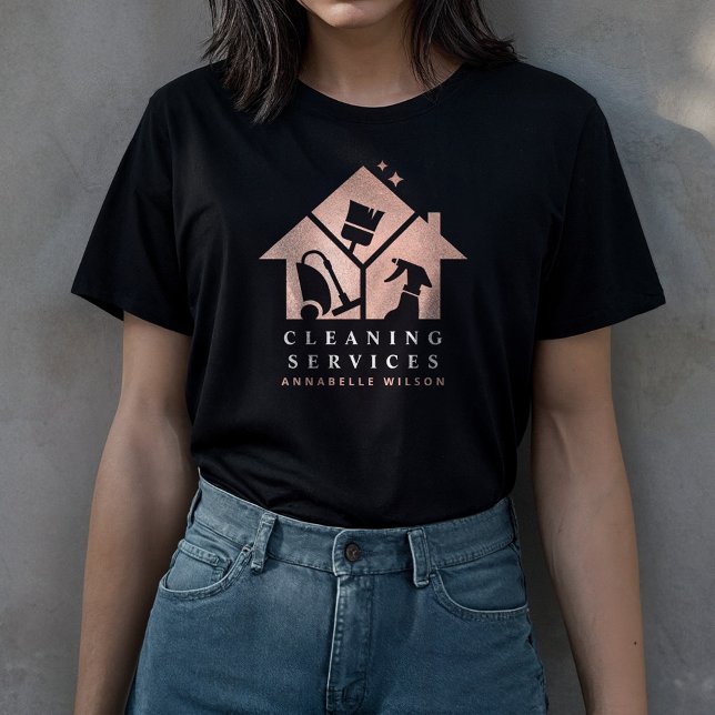 Camiseta Serviços de Limpeza de Casa rosa Dourada (Criador carregado)