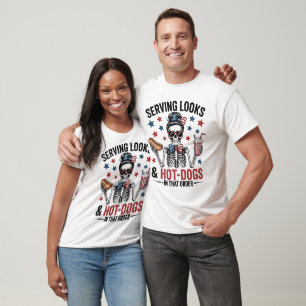 Camiseta Servir o esqueleto de aparência e cães quentes