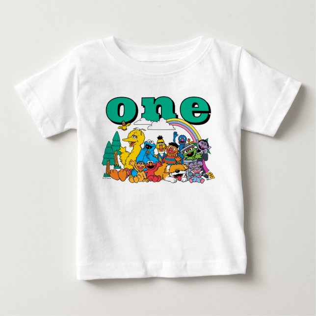 Camiseta Sesame Street Characters First Birthday Baby T-Shi (Frente)