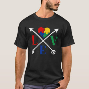 Camiseta Seta de Consciência do Autismo Coração de Amor Peç