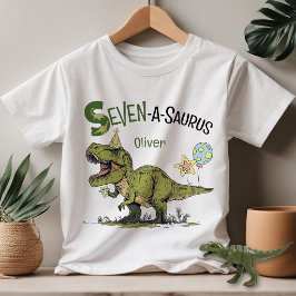 Camiseta Sete-A-Sauro Dinossauro Nome Personalizado Anivers