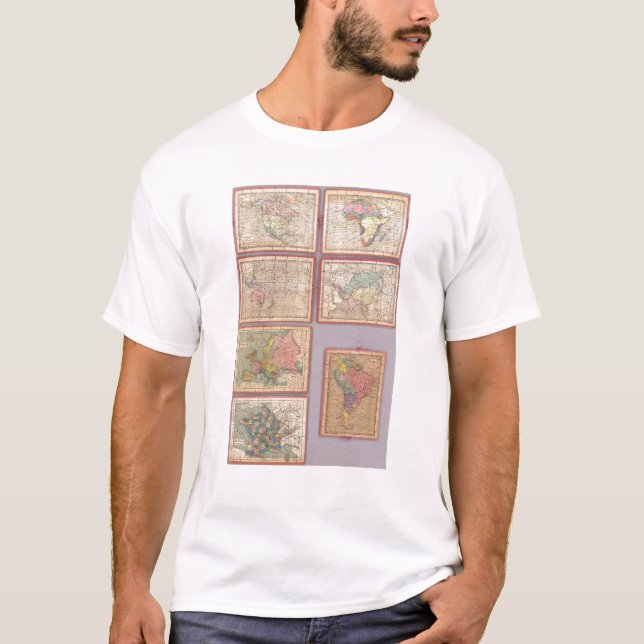 Camiseta Sete mapas do quebra-cabeça do mundo (Frente)