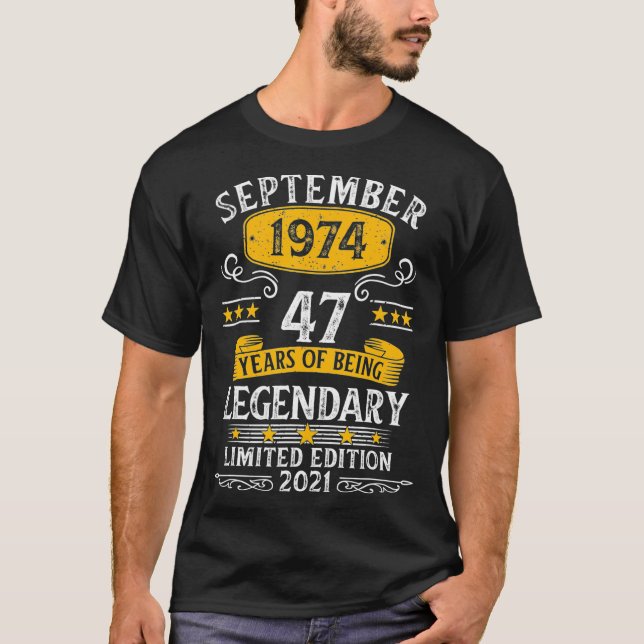 Camiseta Setembro 1974, 47 anos, Presente de Aniversário pa (Frente)