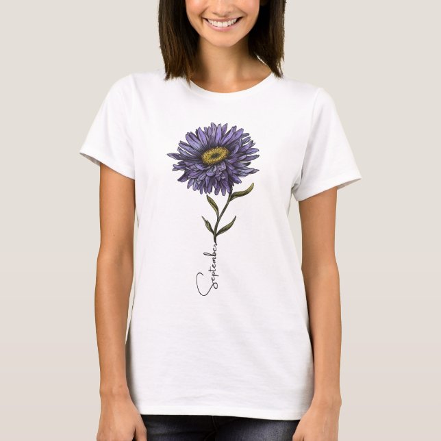 Camiseta Setembro Aster Nascimento Mês Flor (Frente)