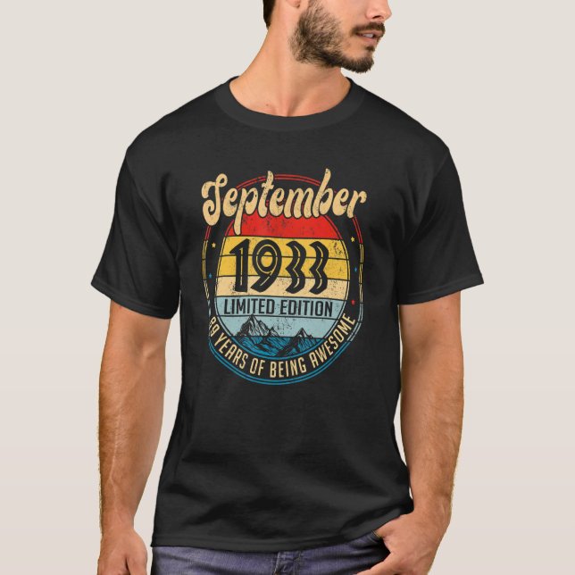 Camiseta Setembro de 1933 89º Aniversário, 89 anos (Frente)