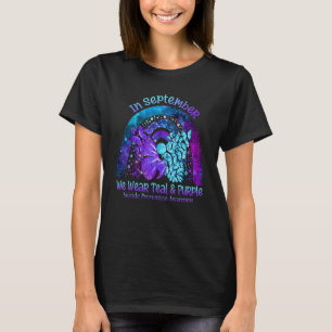 Camiseta Setembro Nós Usamos Azul-turquesa & Borboleta Roxa