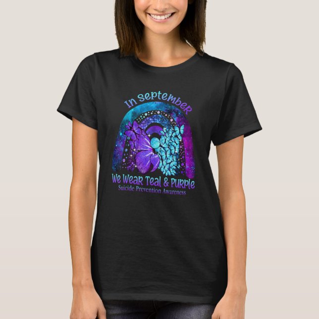 Camiseta Setembro Nós Usamos Azul-turquesa & Borboleta Roxa (Frente)
