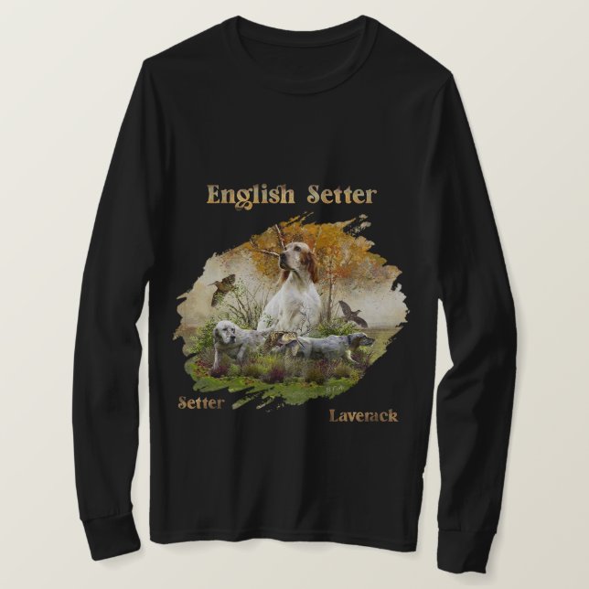 Camiseta Setter inglês com faisões, arte (Frente do Design)