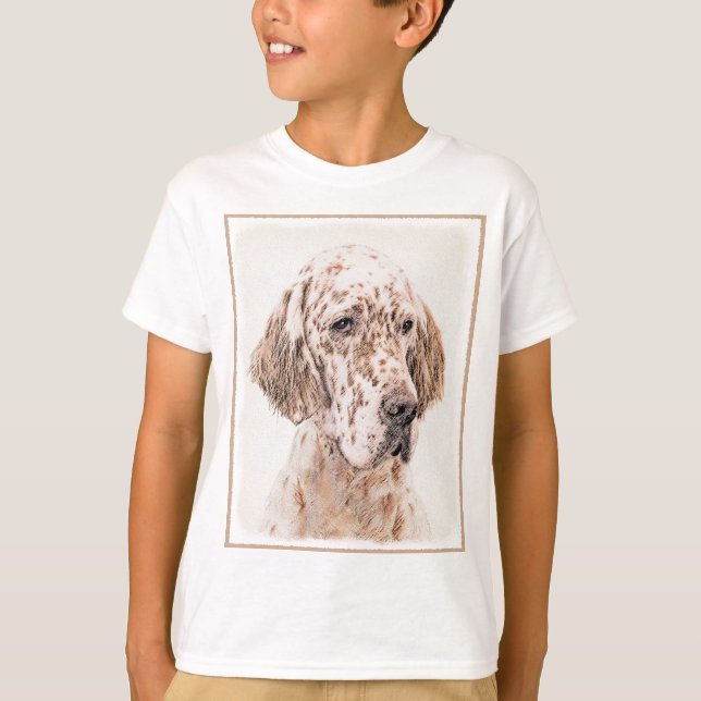Camiseta Setter Inglês Laranja Belton Pintando Arte Cão (Frente)