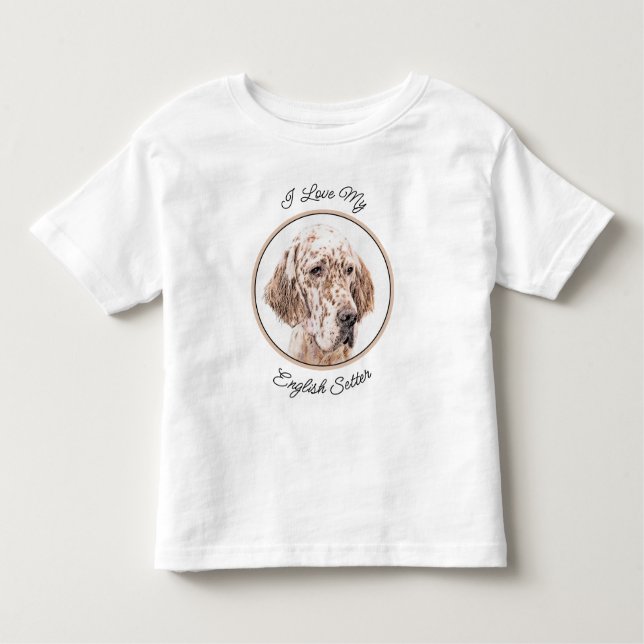 Camiseta Setter Inglês Laranja Belton Pintando Arte Cão (Frente)