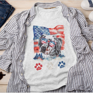 Camiseta Setter Inglês Vermelho Branco e Azul 4 de Julho