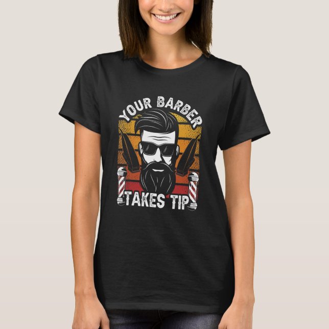 Camiseta Seu Barbeiro toma dicas de emprego Barbershop Hobb (Frente)