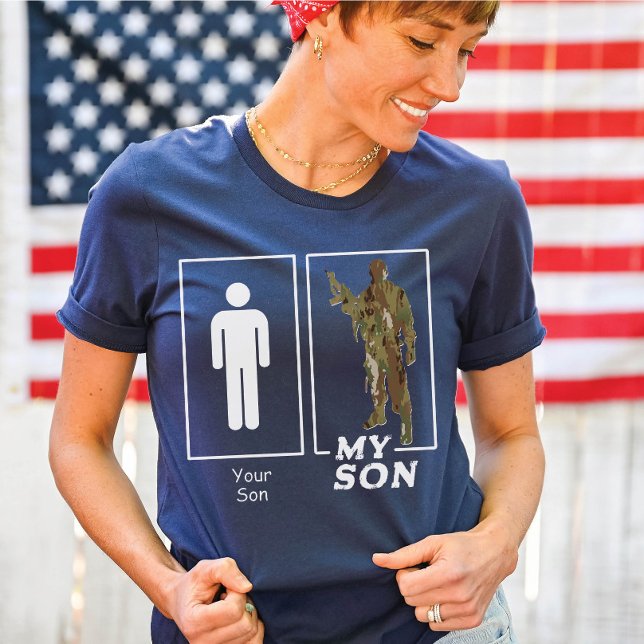 Camiseta Seu Filho Meu Filho Camo Soldier Família Militar E (Funny Your Son, My Son camo solider USA Military parent navy blue t-shirt, Air Force Mom / Dad, Army)