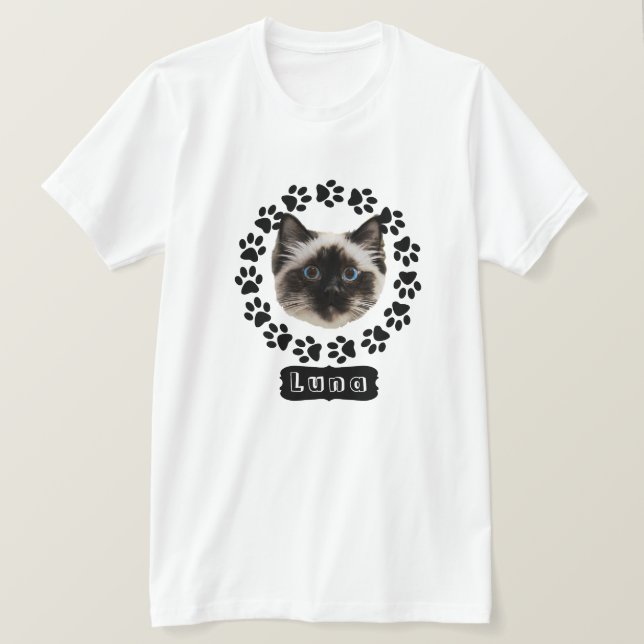 Camiseta Seu gato corta o rosto de patas divertidas (Frente do Design)