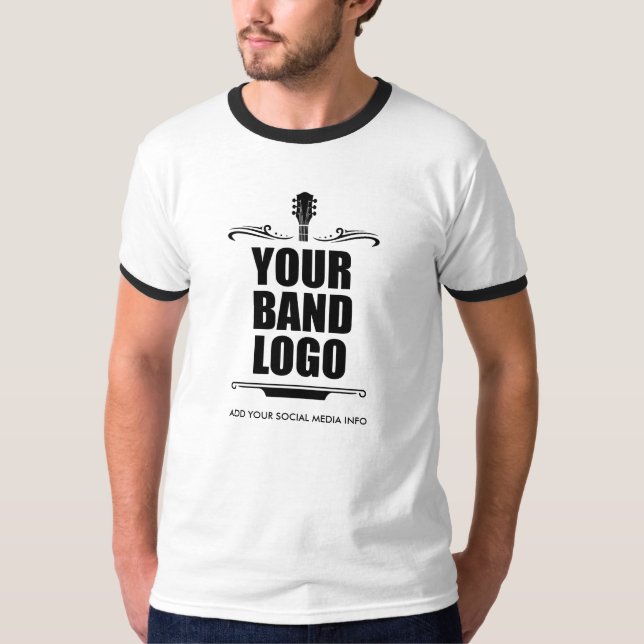 Camiseta Seu logotipo de Banda preto e branco (Frente)