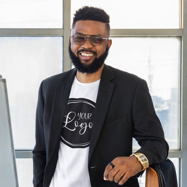 Camiseta Seu logotipo empresarial em círculo preto (Your Business Logo on Black Circle T-Shirt)