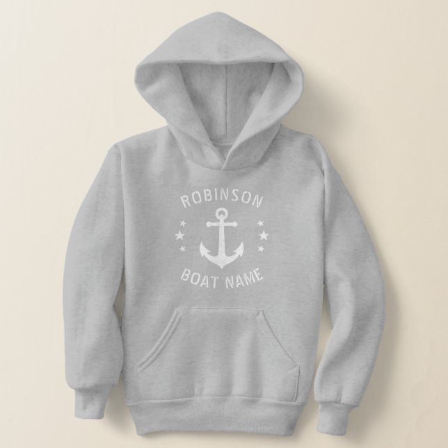 Camiseta Seu nome & Boat Vintage Anchor Stars Cinza & Branc (Postura )
