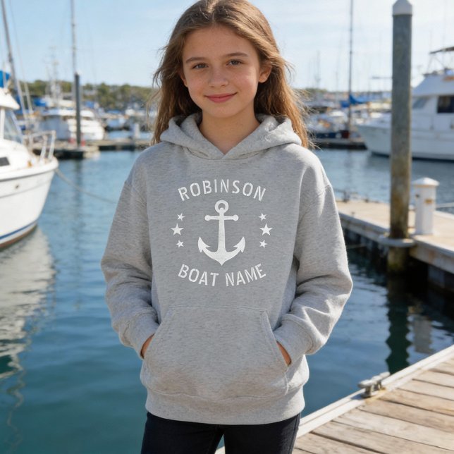 Camiseta Seu nome & Boat Vintage Anchor Stars Cinza & Branc (Criador carregado)