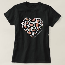Camiseta Seu Nome Coração Leopardo Chita Padrão Animal