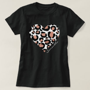 Camiseta Seu Nome Coração Leopardo Chita Padrão Animal