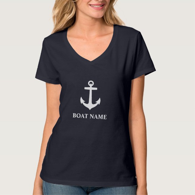 Camiseta Seu nome de barco Anchor Marinho Blue Women's (Frente)