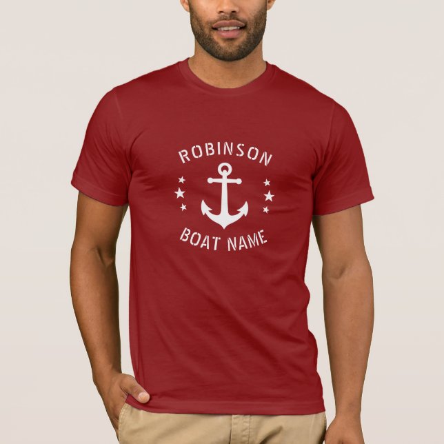 Camiseta Seu nome e âncora de navegação no barco são vermel (Frente)