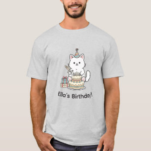 Camiseta "Seu nome" Gato de Aniversário Festivo com Gráfico