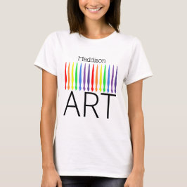 Camiseta Seu nome, pincéis de tinta arco-íris e ART