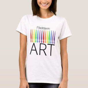 Camiseta Seu nome, pincéis de tinta arco-íris e ART