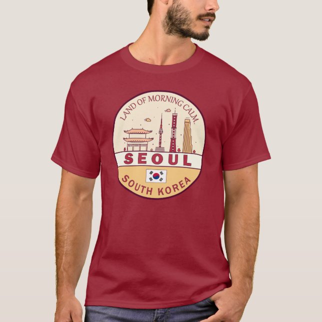 Camiseta Seul, cidade da Coreia do Sul - Skyline Emblem (Frente)
