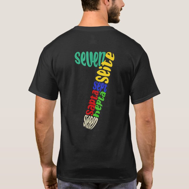 Camiseta Seven in Different Languages 7th Birthday (Verso)