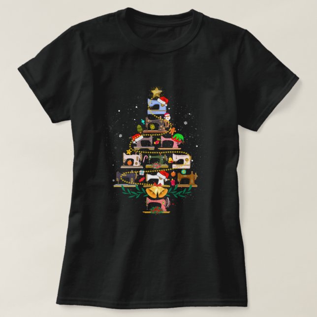 Camiseta Sewing Machines Christmas Tree Funny Sewing Lover  (Frente do Design)