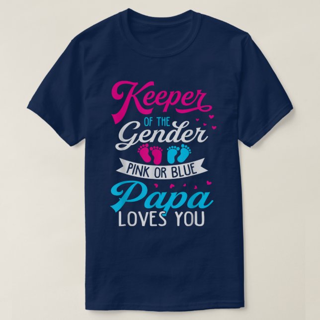 Camiseta Sexo De Bebê Revela Chá Rosa Ou Azul Papá Loves (Frente do Design)