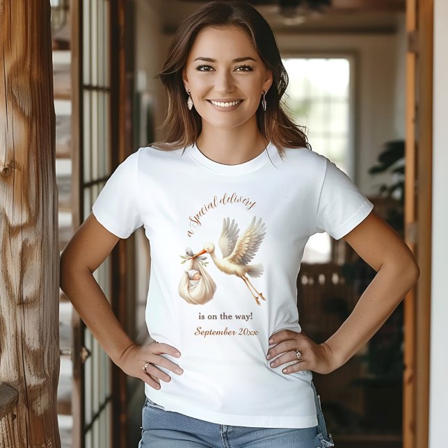 Camiseta Sexo Gravidez Neutra Anúncio de Gravidez Unisex St (Gender Neutral Pregnancy Announcement Unisex Stork T-Shirt)