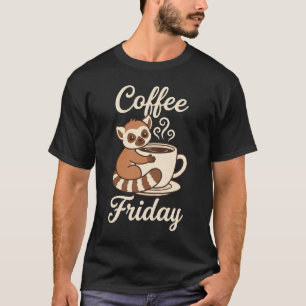 Camiseta Sexta-feira do Café Design Fofo de Lêmure Aconcheg