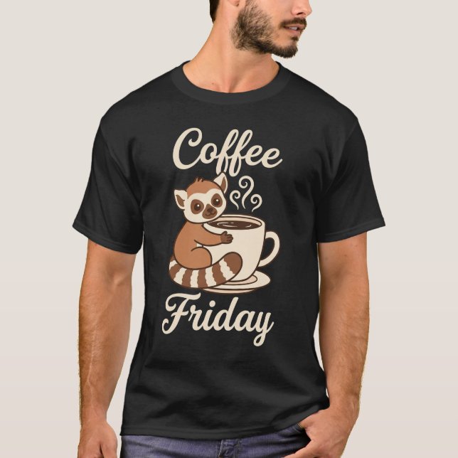 Camiseta Sexta-feira do Café Design Fofo de Lêmure Aconcheg (Frente)