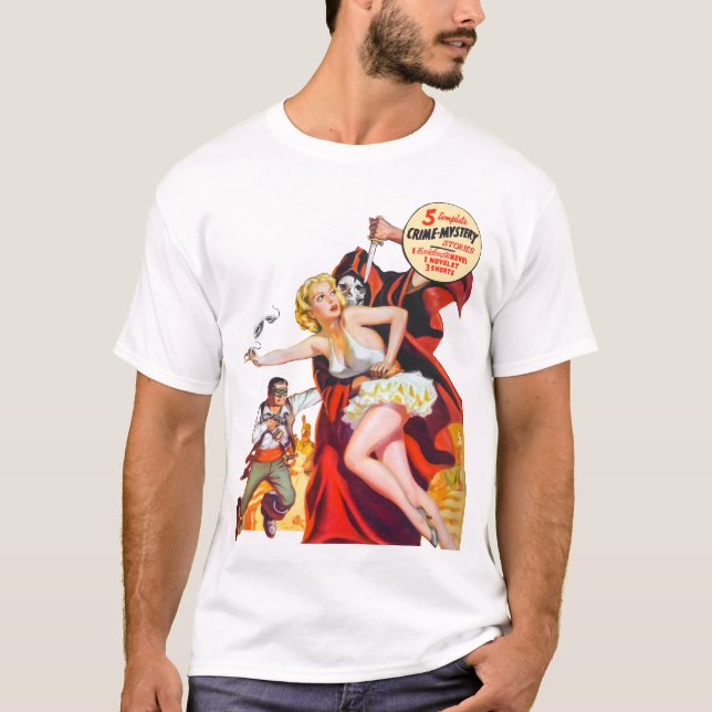 Camiseta Sexy Girl Red Skull Slayer Horror Pin Up Blonde (Frente)