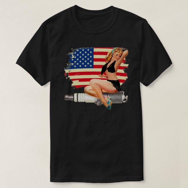 Camiseta Sexy Pin Up Girl on Sparg - Bandeira Americana (Frente do Design)