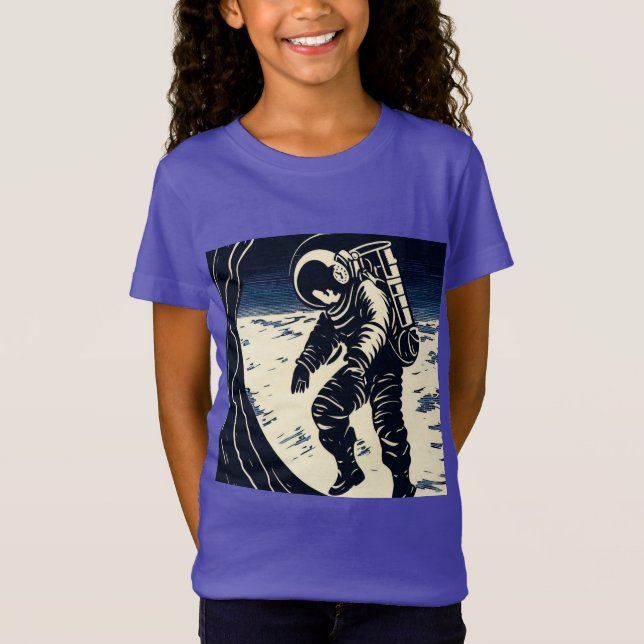 Camiseta SF - Astronauta no Spacewalk Woodcut 3 (Frente)