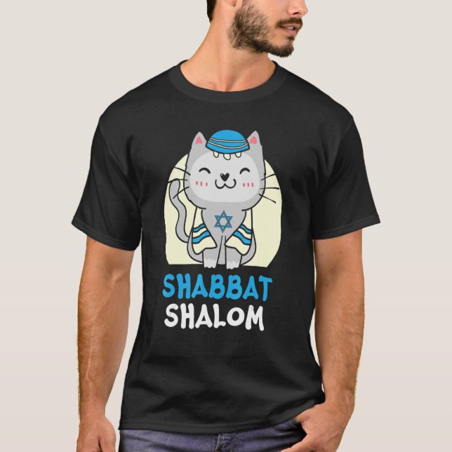 Camiseta Shabbat Shalom Cat   Holy Day Judaism Yom Kippur (Frente)