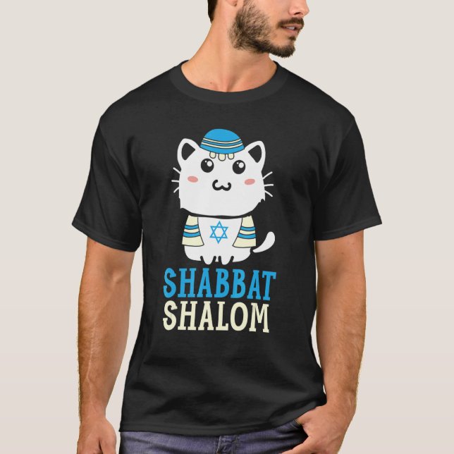 Camiseta Shabbat Shalom Cat  Holy Day Judaism Yom Kippur 1 (Frente)