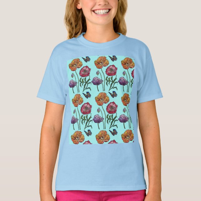 Camiseta Shabby Poppy Red Purple em Nome Personalizável Aqu (Frente)