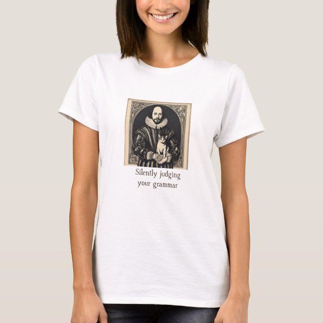 Camiseta Shakespeare e Cat Silenciosamente Julgando Mulhere (Frente)