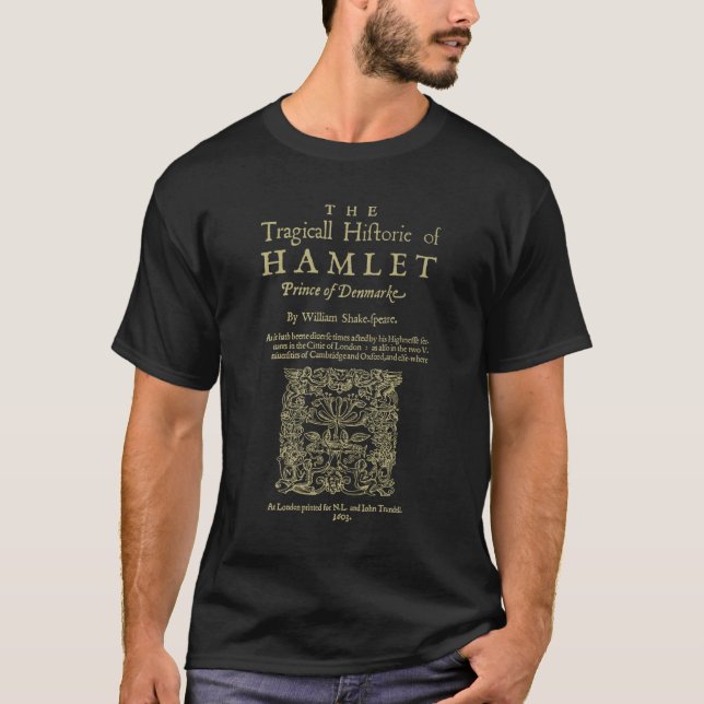 Camiseta Shakespeare, Hamlet. Versão de roupas escuras. (Frente)
