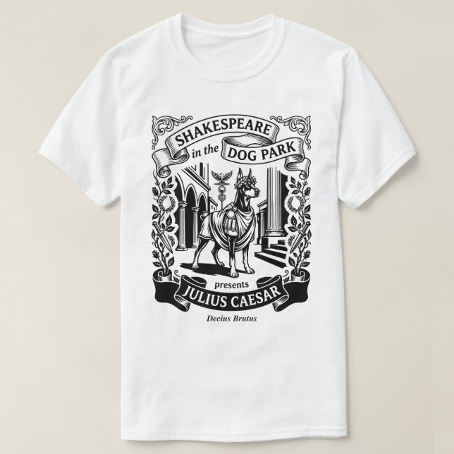 Camiseta Shakespeare no Parque dos Cães - Brutus - Doberman (Frente do Design)